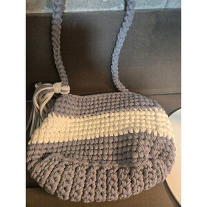 Women's Unbranded Crossbody Bag One Size Gray White Striped Crochet